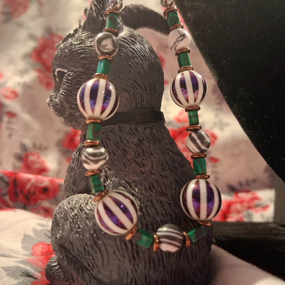 Striped Bead Necklace Set in Black, White, and Green
